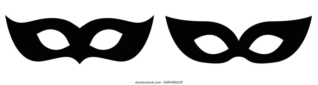 carnival masks silhouettes. Simple black icons of masquerade masks, for party, parade and carnival, for Mardi Gras and Halloween. Mask elements can be used as isolated sign, symbol or icon.