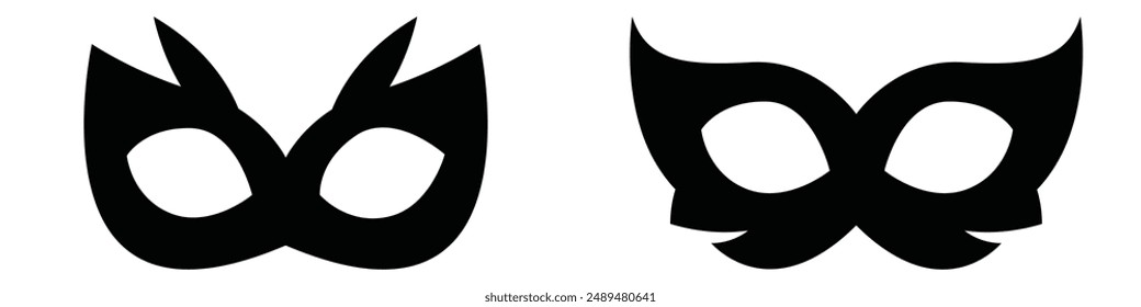 carnival masks silhouettes. Simple black icons of masquerade masks, for party, parade and carnival, for Mardi Gras and Halloween. Mask elements can be used as isolated sign, symbol or icon.