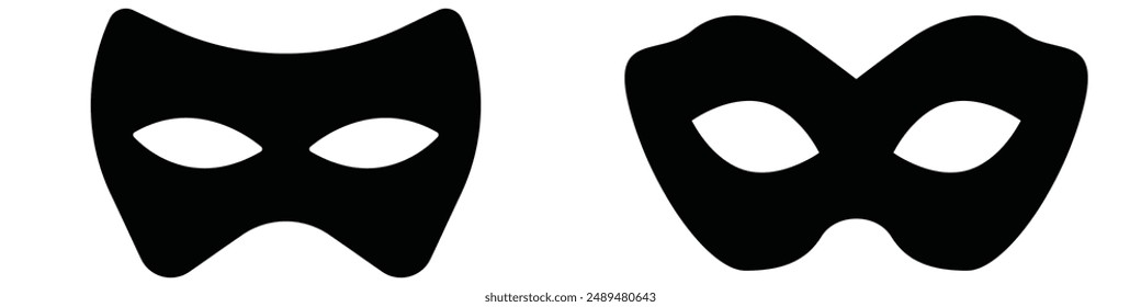 carnival masks silhouettes. Simple black icons of masquerade masks, for party, parade and carnival, for Mardi Gras and Halloween. Mask elements can be used as isolated sign, symbol or icon.