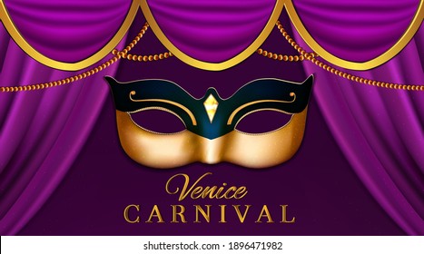 carnival or masquerade colombina golden mask at mardi gras parade banner Fat tuesday poster