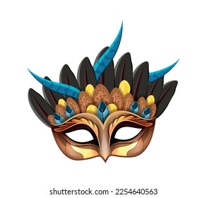 Carnival masquerade festival celebration attributes accessories realistic colorful composition with isolated mask image vector illustration