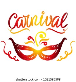 carnival, masquerade, festive party calligraphic text symbol hand drawn vector illustration sketch