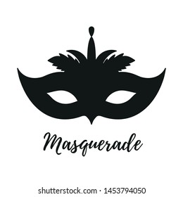 Carnival masquerade mask black and white vector icon 