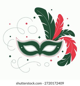 Carnival Masquerade Mask with Feathers Vector Illustration
