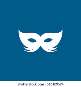 Carnival Masquerade Mask Flat Icon On Blue Background