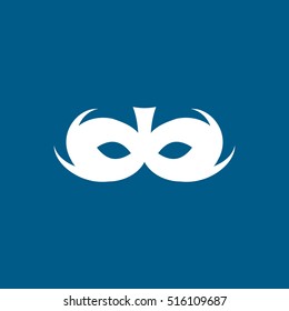 Carnival Masquerade Mask Flat Icon On Blue Background