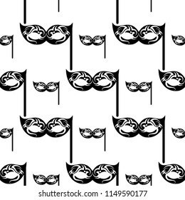 Carnival, Masquerade Mask Icon Seamless Pattern Vector Art Illustration