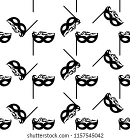 Carnival, Masquerade Mask Icon Seamless Pattern Vector Art Illustration