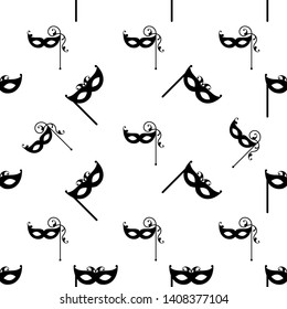Carnival, Masquerade Mask Icon Seamless Pattern Vector Art Illustration