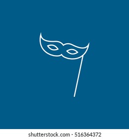Carnival Masquerade Mask Line Icon On Blue Background