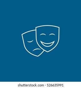 Carnival Masquerade Mask Line Icon On Blue Background