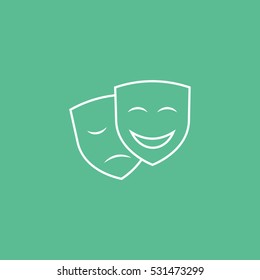 Carnival Masquerade Mask Line Icon On Green Background