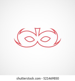 Carnival Masquerade Mask Red Line Icon On White Background