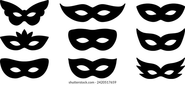 Carnival or masquerade mask silhouettes vector clip art set, isolated elements