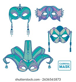 carnival and masquerade masks decorative hand-drawn festive illustration