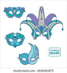 carnival and masquerade masks decorative hand-drawn festive illustration