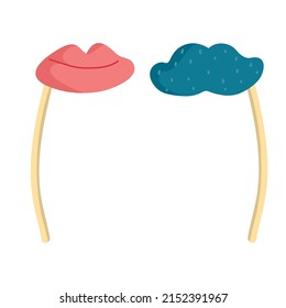 Juego de objetos de fiesta de carnaval o de mascarada. Mustache, barba y labios ilustración vectorial