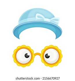 Carnival or masquerade party objects set. Bowler hat and eyeglasses cartoon vector illustration