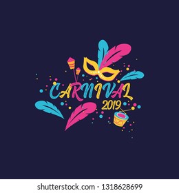 Carnival is the most popular festive event in Brazil. Carnival and festive objects, masks, musical instruments, fireworks, dances.