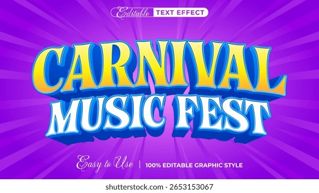Carnival Music Fest text: A bold, 3D rendered text effect for 'Carnival Music Fest' with vibrant colors and radiating lines, exuding excitement and festive energy.