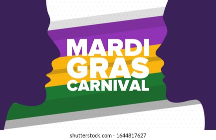 Carnival in New Orleans. Mardi Gras. Fat Tuesday. Traditional holiday, celebration annual. Folk festival, costume masquerade, fun party. Carnival mask. Poster, card, banner and background. Vector