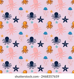 Carnival Of The Octopus Seamless Vector Pattern Design