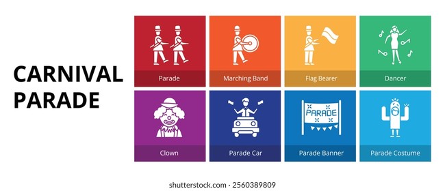 Carnival Parade Banner Web Icon Set Vector Illustration