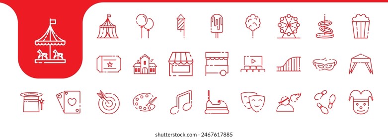 carnival parade lines icon set collection vector design