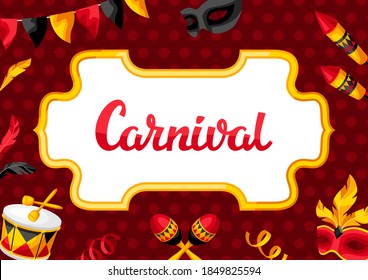 Carnival party background with celebration icons, objects and decor. Illustration for traditional holiday or festival.