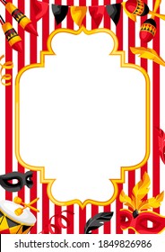 Carnival party background with celebration icons, objects and decor. Illustration for traditional holiday or festival.