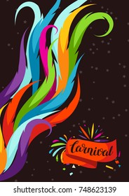 Carnival party background with colorful decorative feathers.