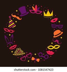 Carnival party background with funny icons. Vector.