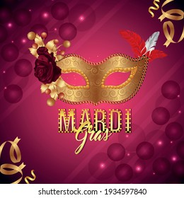 	
Carnival party banner or greeting card with golden mask