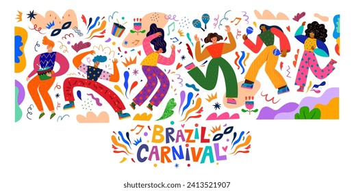 Carnival party. Big carnival collection. Design for Brazil Carnival. Decorative abstract illustration with dancing people. Music festival illustration