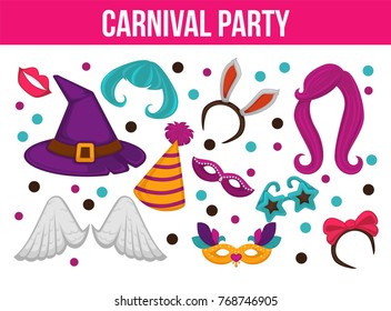 Carnival party bright accessories on promotional poster.