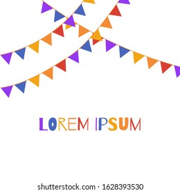 Carnival or party card or banner with typographical design. Vector illustration with COLORFUL hanging flag garlands.