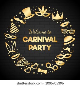 Carnival Party - card with funny costumes. Vector.