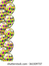 Carnival Party Or Celebration Seamless Border With Balloons  In Green, Purple, Yellow Mardi Gras Colors, Vector Illustration