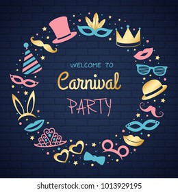 Carnival Party - concept of an invitation. Vector.