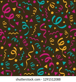 Carnival Party - concept of seamless pattern with confetti. Vector