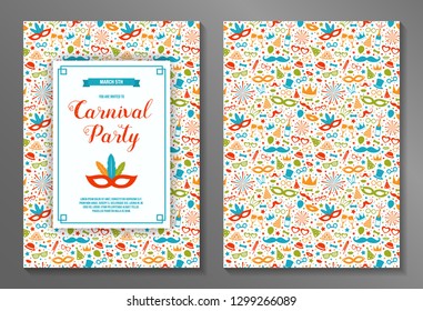 Carnival Party - concept of a two sided invitation. Vector