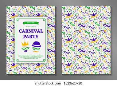 Carnival Party - concept of a two sided invitation. Vector