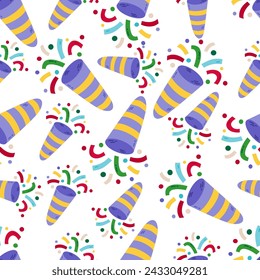 
Carnival Party. Confetti and Party beanie  Icon Outline Vector Design on White Background.