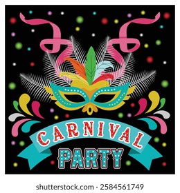 Carnival Party, Festival with colorful Masks and Feathers. Flat vector modern illustration 