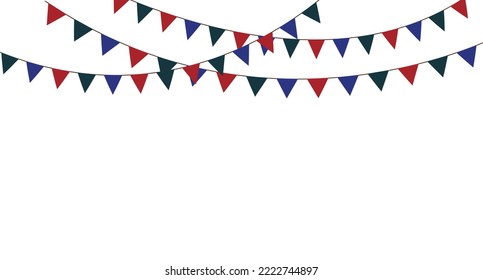 Karneval- und Partygarten mit Dreiecksflaggen. Feiern mit dekorativen bunten Jungtieren. Festival dekoration.Vektorgrafik