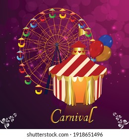 Carnival party greeting card with mask on purple background