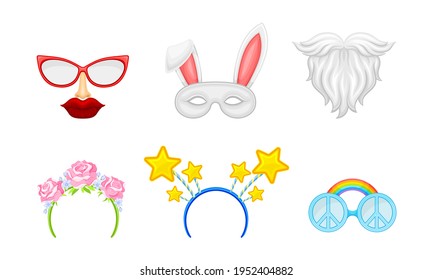 Carnival or Party Headband and Masks with Beard and Hare Vector Set
