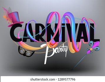 Carnival party invitation card with masquerade objects. Vector illustration