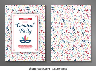 Carnival Party invitation with colorful background. Two sided card. Vector