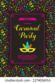 Carnival Party invitation with colorful texture. Vector